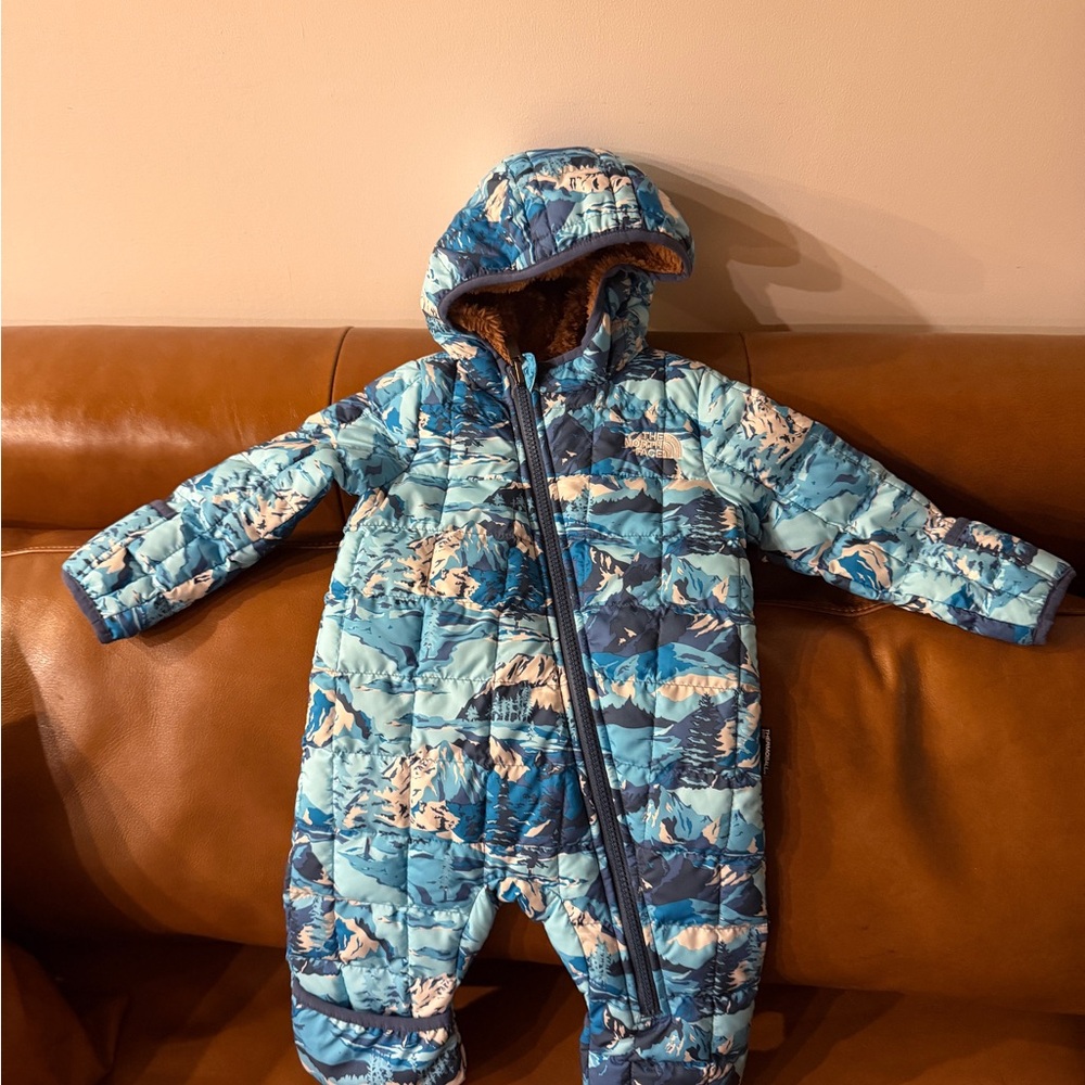 The North Face Blue and Brown Baby Snowsuit